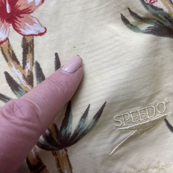 Vintage Speedo‎ Swim Trunks Mens M Yellow Bamboo Print Lined Pockets Tropical - Picture 13 of 13